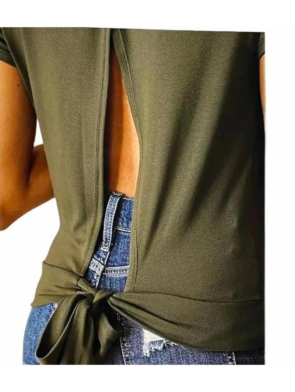 NWT Buckle Willow & Root Women’s Dusty Olive Tulip Knit VNeck Back Tie Top - Picture 5 of 8